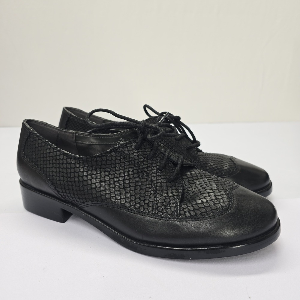 Aerosoles Accomplishment Black Leather Snakeskin Embossed Oxford Shoes 8.5M‎